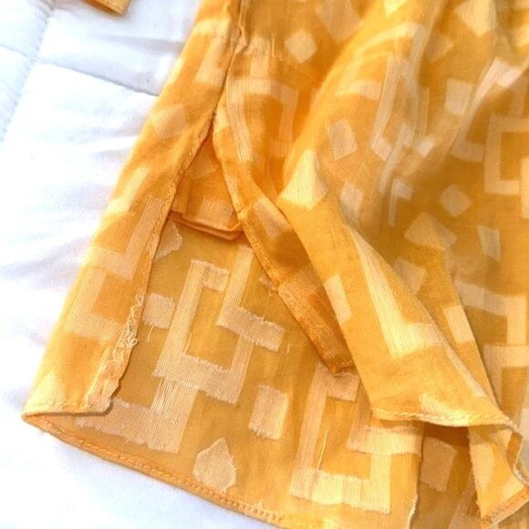 Vintage Yellow Embroidered Geometric Pattern Tunic Top With Buttoned Neckline & - Picture 3 of 7